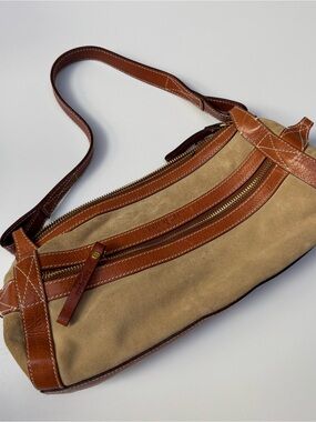 kate spade Tan Suede Mini Shoulder Bag with Brown Leather Trim